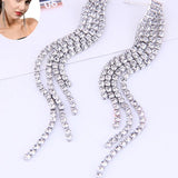 Silver Tone Long Diamante Tassel Party Earrings E212