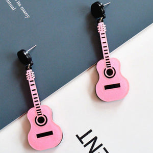 Acrylic Pink/Black Guitar Earrings E115
