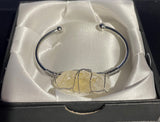 Silver Tone Bangle Cuff Wire Wrapped Citrine Bracelet - Boxed B29