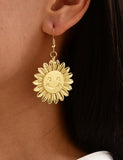Gold Tone Golden Sunflower Smiley Alloy Earrings E47