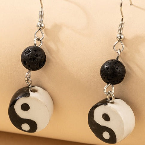 Silver Tone Drop Ying Yang Earrings E209