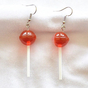 Silver Tone Resin Red Lollipop Earrings E34