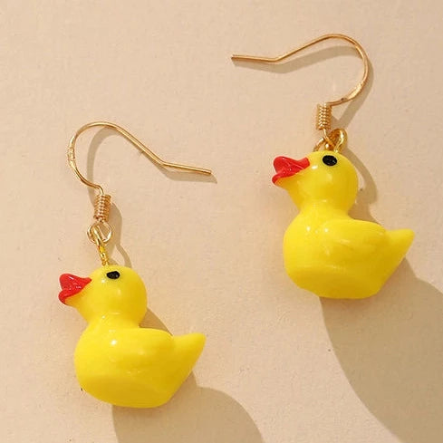 Resin Cute Yellow Rubbr Duck Earrings E90