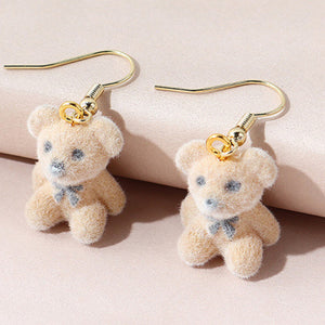 Silver Tone Small Hanging Cream Teddy Bears E26
