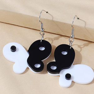 Resin Ying Yang Black & White Butterfly Earrings E42